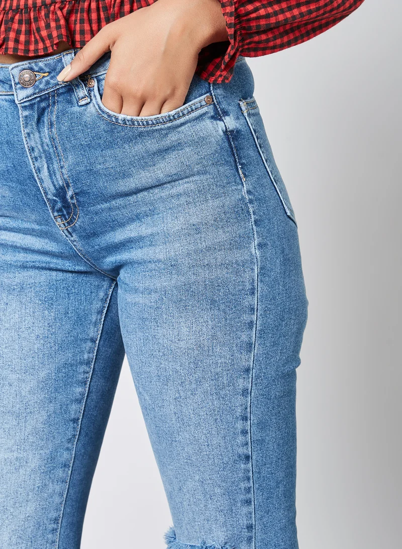 trendyol Ripped Flare Jeans Blue