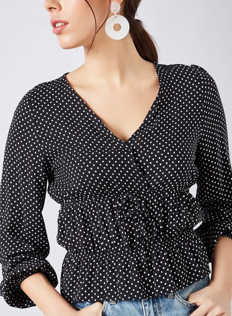 trendyol - All-Over Polka Dot Top Black - Image 1