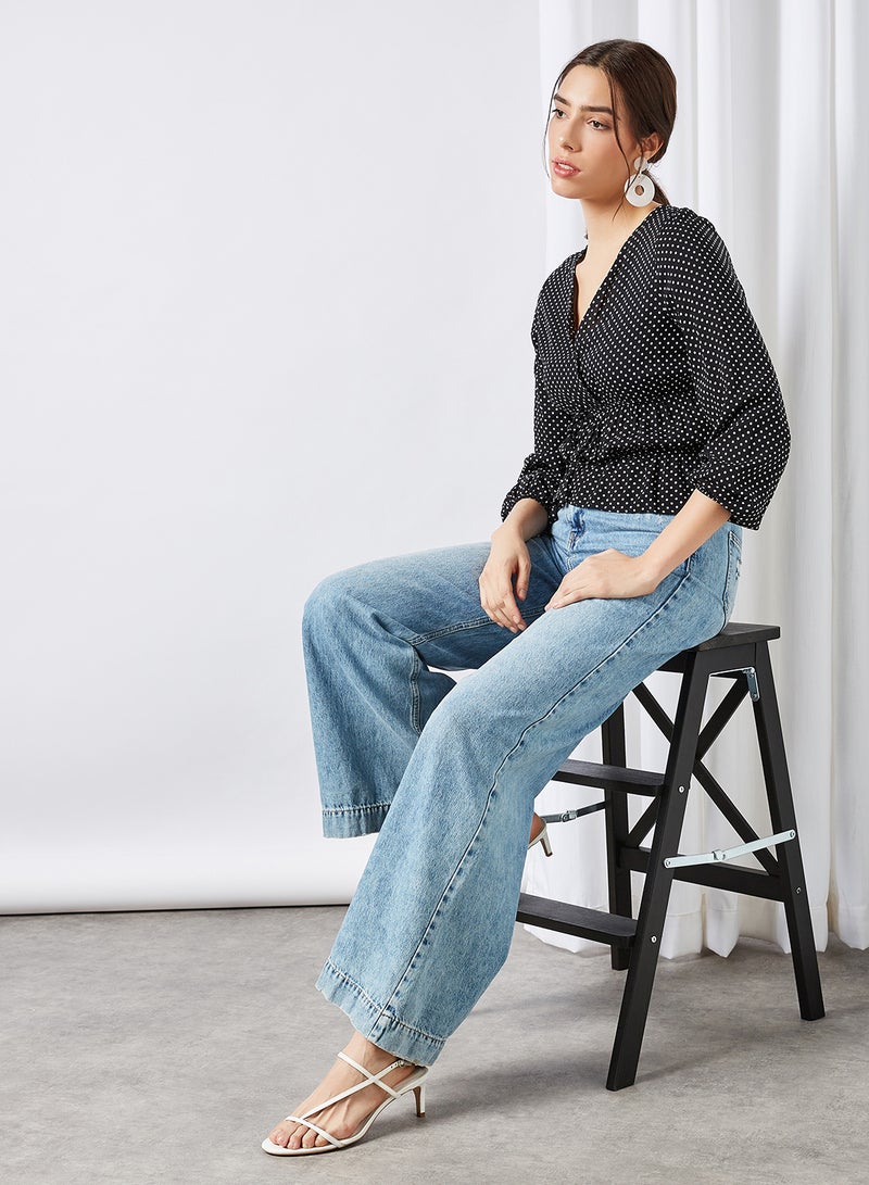 trendyol - All-Over Polka Dot Top Black - Image 1