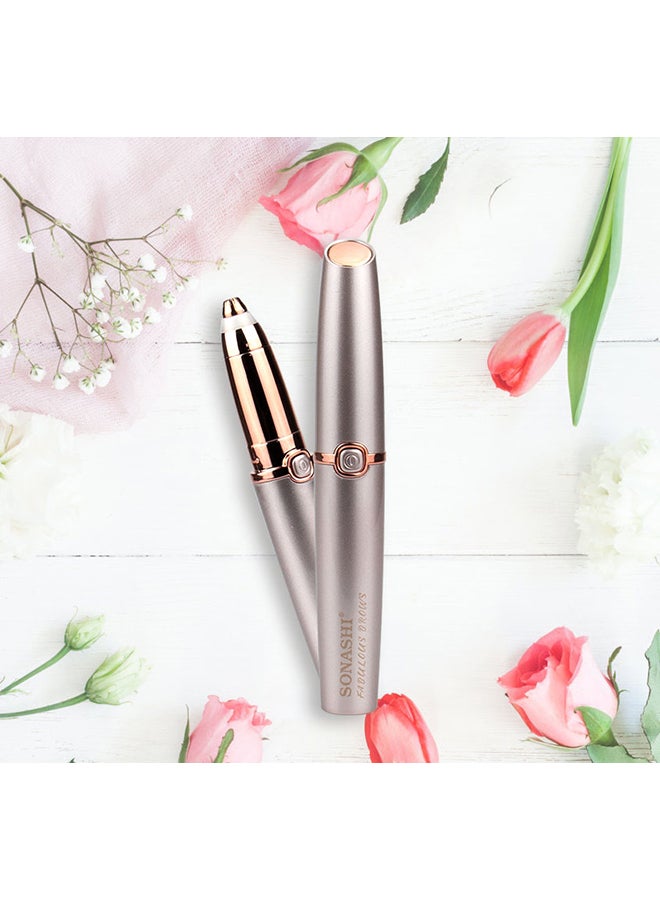 SONASHI - Eye Brow Remover  Instant Painless Remover With Finishing Touch Wireless Facial Eye Brow Remover With Gold Plated Head Facial Epilator Pen With LED Light SLD-823 Rose/Gold - Image 1