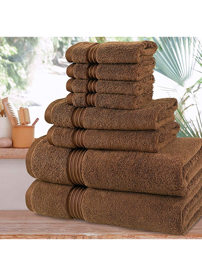 Bliss Casa Bliss Casa 8-Piece Towel Set, 100% Combed Cotton 550 GSM Superior Quality, Quick Dry Highly Absorbent Thick Bathroom Soft Hotel Towels for Bath and Spa, Towel Set Includes 2 Bath Towels (70x140 cm), 2 Hand Towels (35x70 cm), 4 Washcloths (30x30 cm) Brown  - Image 4