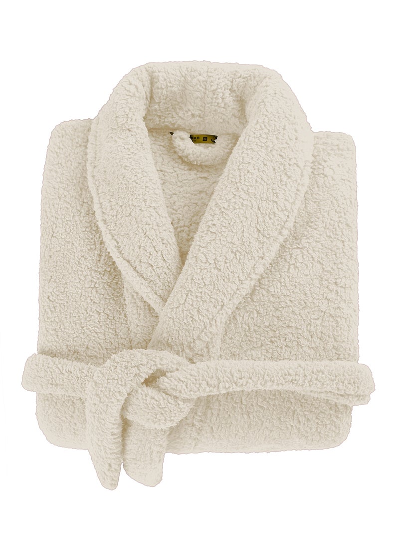 Noon East - Bathrobe - 240 GSM Faux Fur Fleece Ultra Soft, Soft Touch - Shawl Collar & Pocket - Beige Color - 1 Piece Beige - Image 1