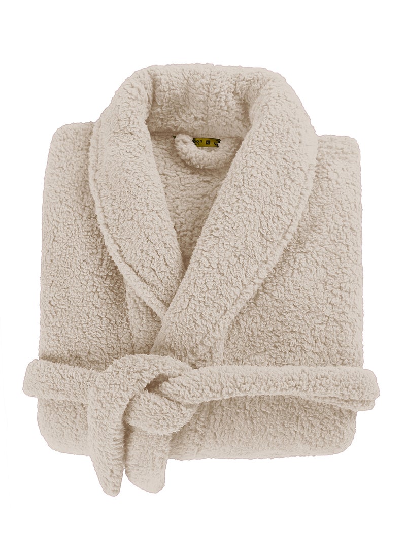 Noon East Bathrobe - 240 GSM Faux Fur Fleece Ultra Soft, Soft Touch - Shawl Collar & Pocket - Taupe Color - 1 Piece Taupe  - Image 1