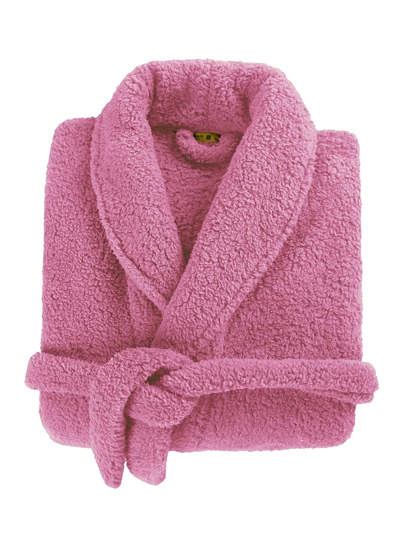 Noon East - Bathrobe - 240 GSM Faux Fur Fleece Ultra Soft, Soft Touch - Shawl Collar & Pocket - Pink Color - 1 Piece Pink - Image 1