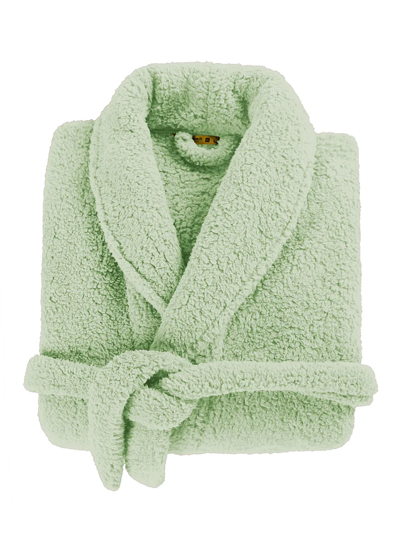 Noon East Bathrobe - 240 GSM Faux Fur Fleece Ultra Soft, Soft Touch - Shawl Collar & Pocket - Mint Green Color - 1 Piece Mint Green
