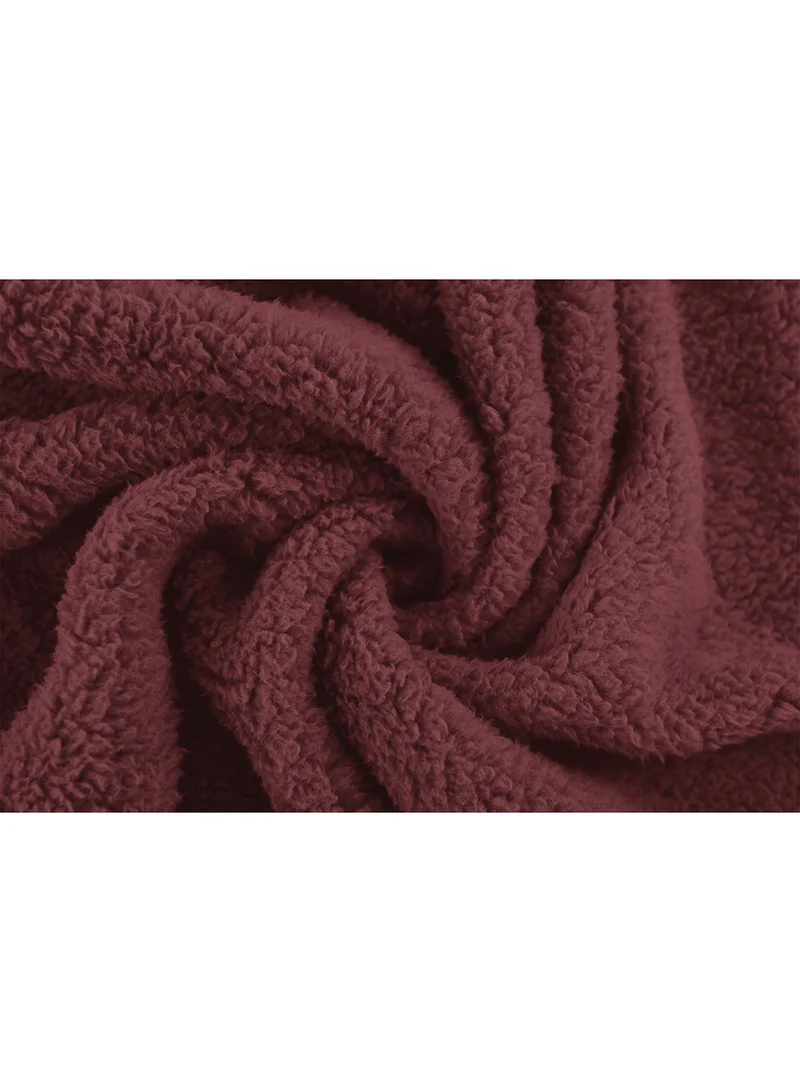 Noon East Bathrobe - 240 GSM Faux Fur Fleece Ultra Soft, Soft Touch - Shawl Collar & Pocket - Wine Red Color - 1 Piece Wine Red