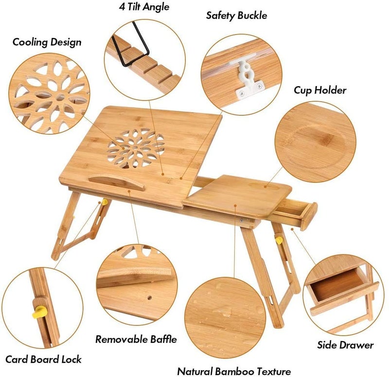 Foldable Bed Desk With Drawer Brown - Image 2