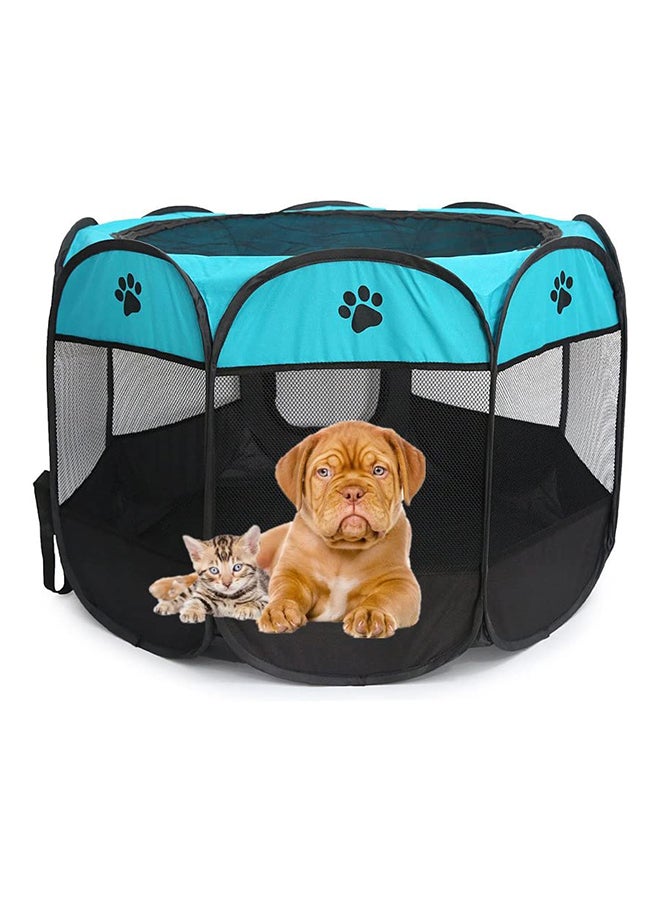 Generic - Portable Cat House Folding Pet Dog Tent Puppy Playpen Fabric Pet Rabbit Fence Blue/Black 28.4inch - Image 1