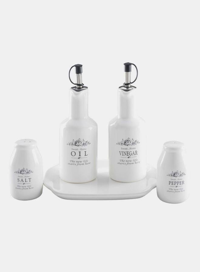 Home Box 4-Piece Spice Mill Set With Stand White/Black/Silver  - Image 2
