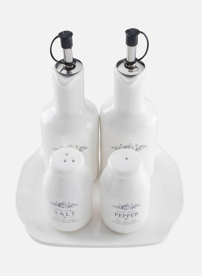 Home Box 4-Piece Spice Mill Set With Stand White/Black/Silver  - Image 4