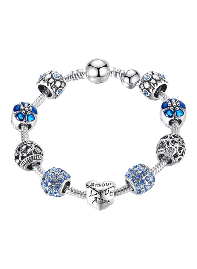 Silver Plated Flower And Heart Charm Bracelet