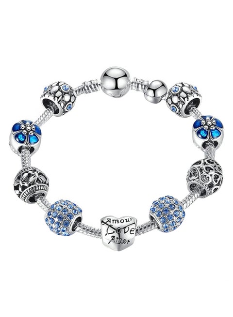 Silver Plated Flower And Heart Charm Bracelet