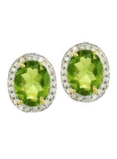 18 Karat Gold Genuine Oval Cut Peridot Genuine Diamonds Earrings