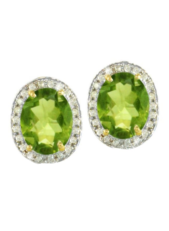 Vera Perla - 18 Karat Gold Genuine Oval Cut Peridot Genuine Diamonds Earrings - Image 1