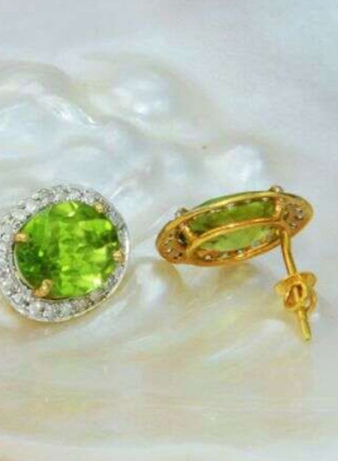 Vera Perla - 18 Karat Gold Genuine Oval Cut Peridot Genuine Diamonds Earrings - Image 1