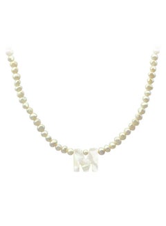 18 Karat Gold White Pearls Strand Letter M Necklace