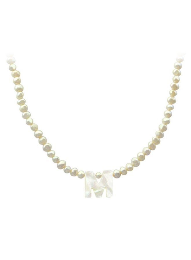 Vera Perla - 18 Karat Gold White Pearls Strand Letter M Necklace - Image 1