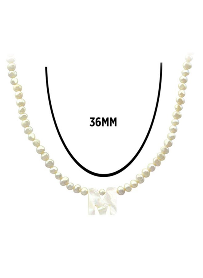 Vera Perla - 18 Karat Gold White Pearls Strand Letter M Necklace - Image 1