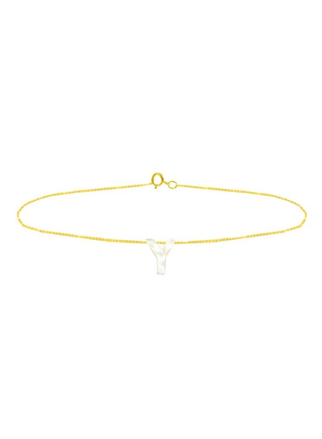 Vera Perla 18 Karat Gold Y Letter Mother Of Pearl Chain Bracelet  - Image 1