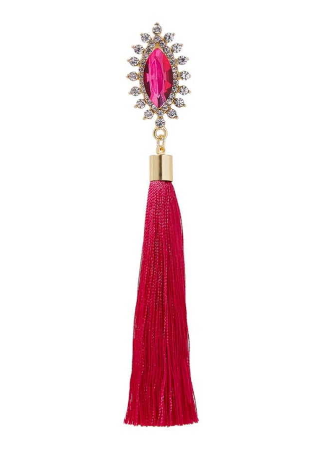 YUEJIN - Crystal Studded Tassel Earrings - Image 1