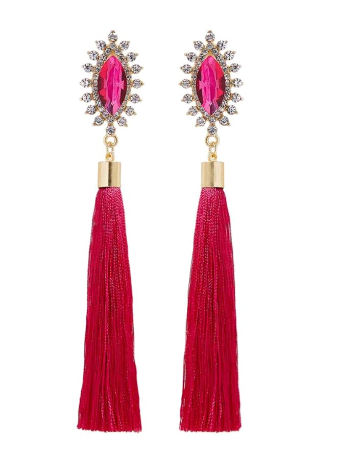 YUEJIN - Crystal Studded Tassel Earrings - Image 1
