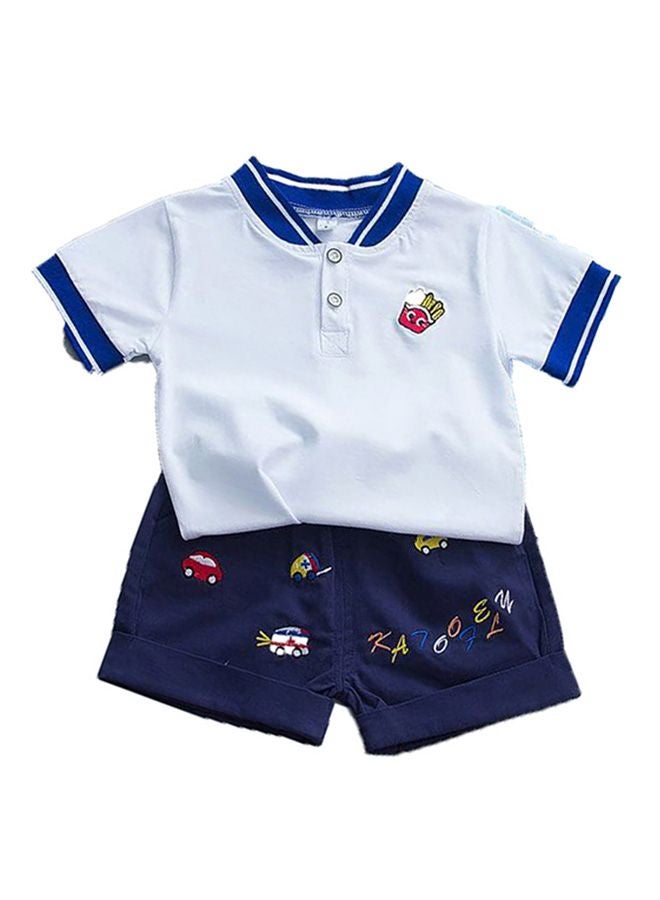 2-Piece Embroidered T-Shirt And Pants Set White/Blue  - Image 1