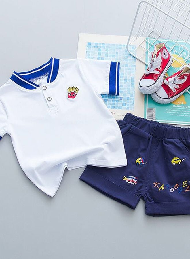 2-Piece Embroidered T-Shirt And Pants Set White/Blue  - Image 4
