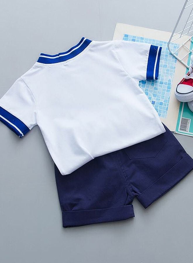 2-Piece Embroidered T-Shirt And Pants Set White/Blue  - Image 2