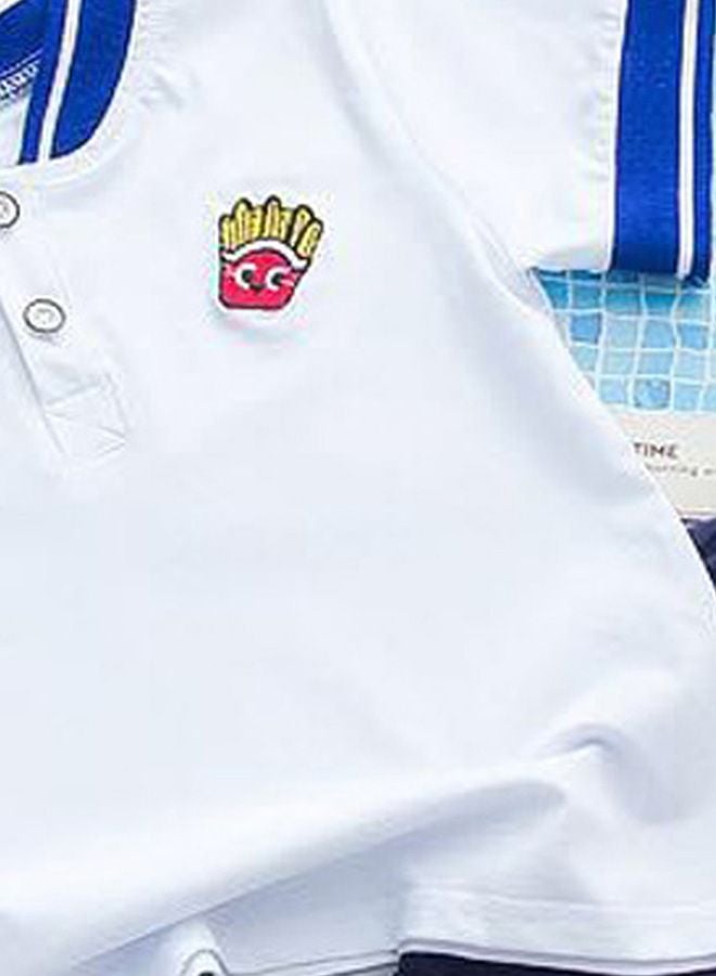 2-Piece Embroidered T-Shirt And Pants Set White/Blue  - Image 3