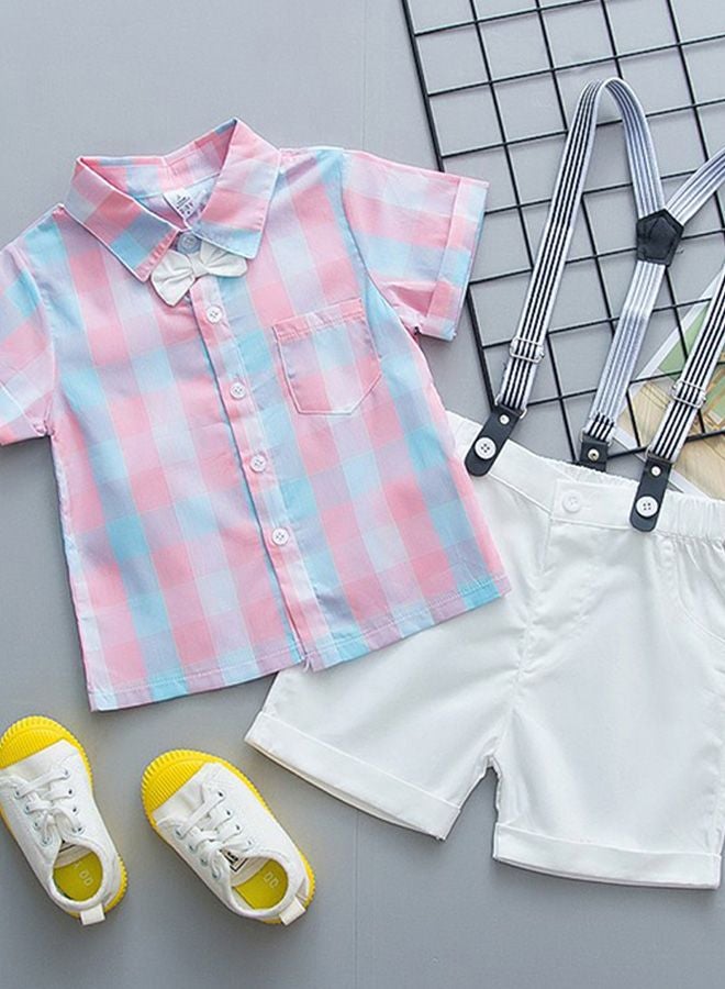 2-Piece Cotton T-Shirt And Belted Shorts Set White/Pink/Blue - Image 2