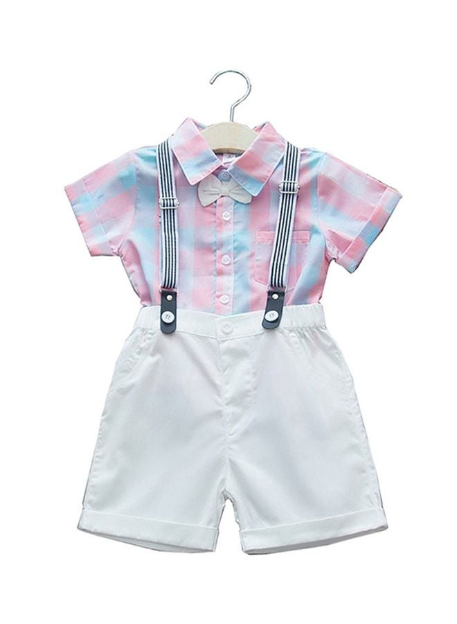 2-Piece Cotton T-Shirt And Belted Shorts Set White/Pink/Blue - Image 1