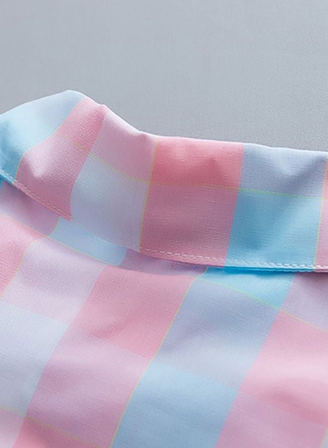 2-Piece Cotton T-Shirt And Belted Shorts Set White/Pink/Blue - Image 3