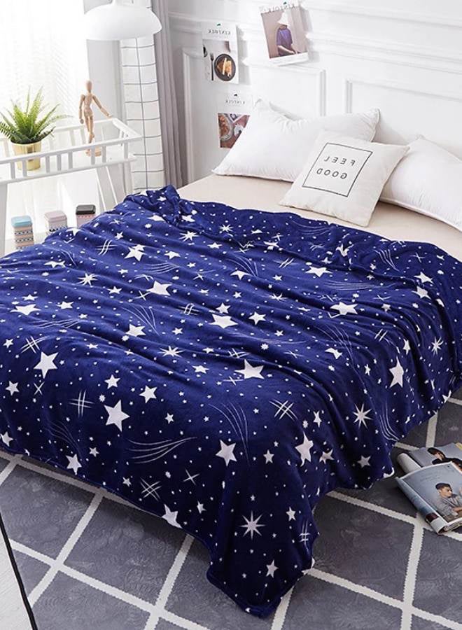 Deals for Less Stars Printed Bed Blanket fleece Blue/White 200x230cm - Image 1