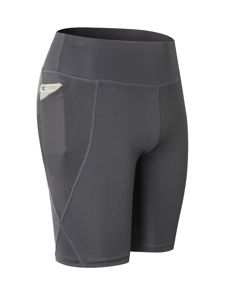 Generic - High Waist Pocket Detail Workout Shorts Dark gray - Image 1