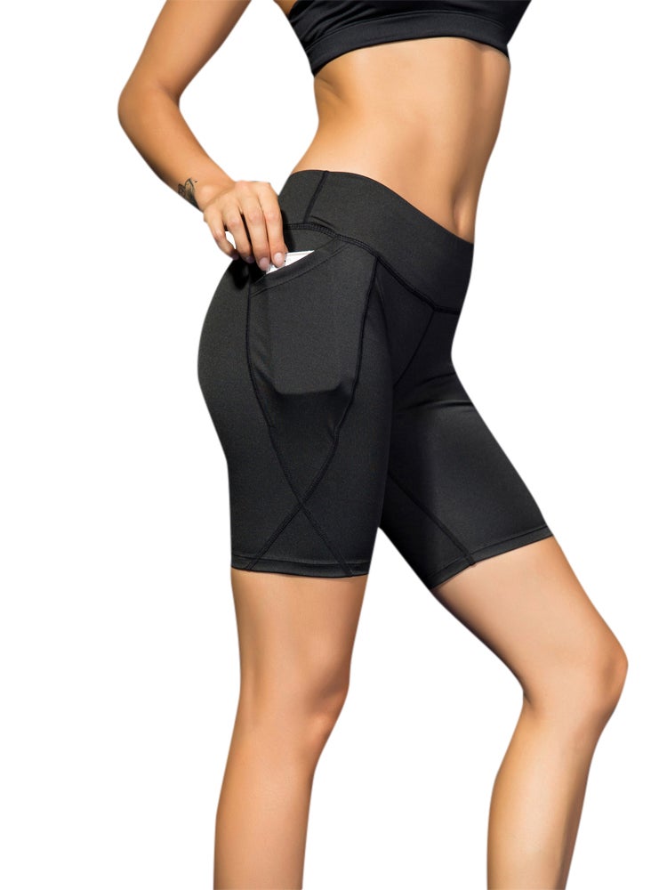 شورت يوغا بخصر مرتفع أسود - Image 5