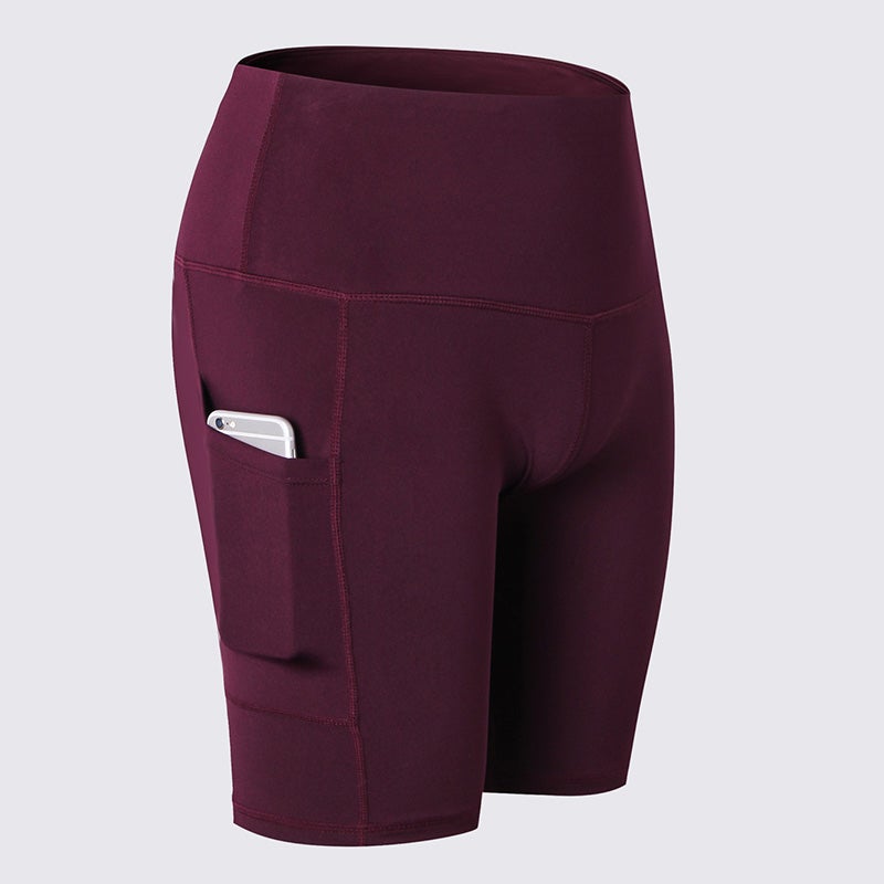 شورت يوجا بخصر مرتفع وجيوب جانبية خمري - Image 4