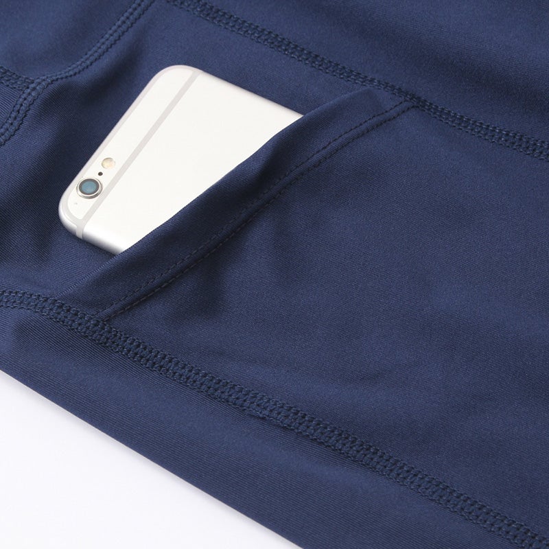 High Waist Side Pockets Details Yoga Shorts Dark blue