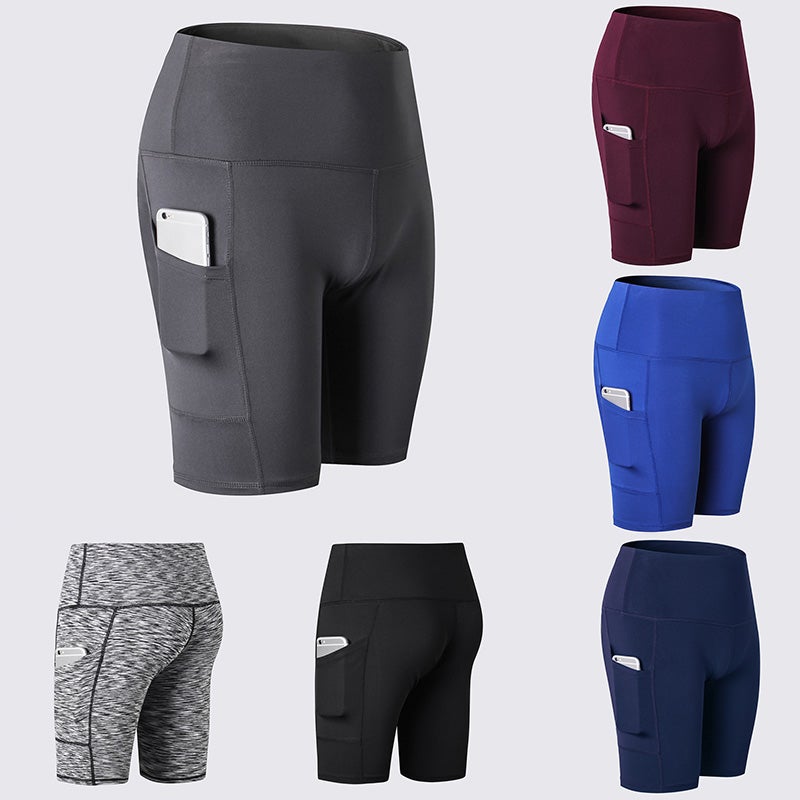 Generic - High Waist Side Pockets Details Yoga Shorts Blue - Image 1