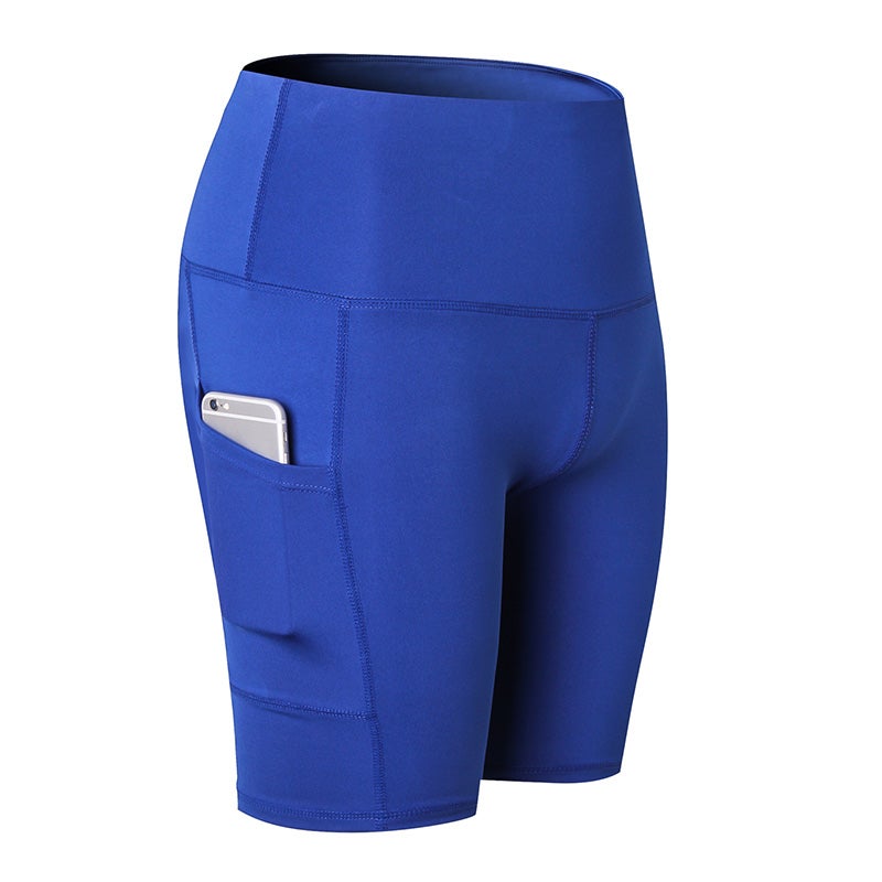 Generic - High Waist Side Pockets Details Yoga Shorts Blue - Image 1