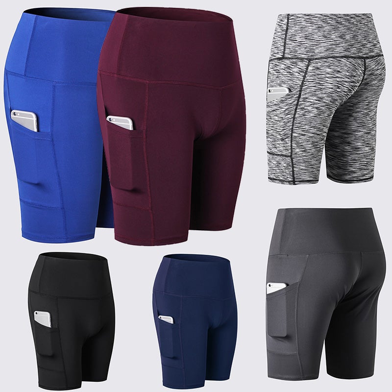 شورت يوجا بخصر مرتفع وجيوب جانبية رمادي - Image 5