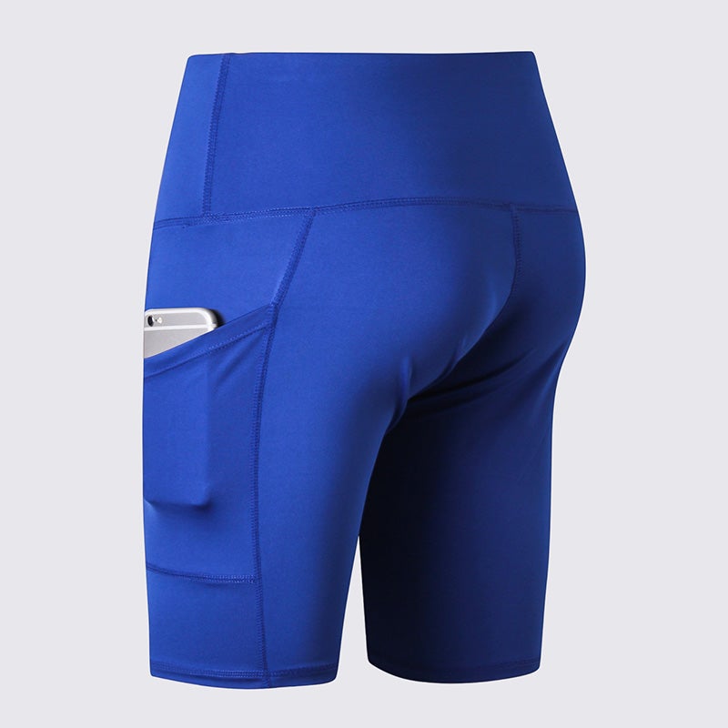 Generic - High Waist Side Pockets Details Yoga Shorts Blue - Image 1