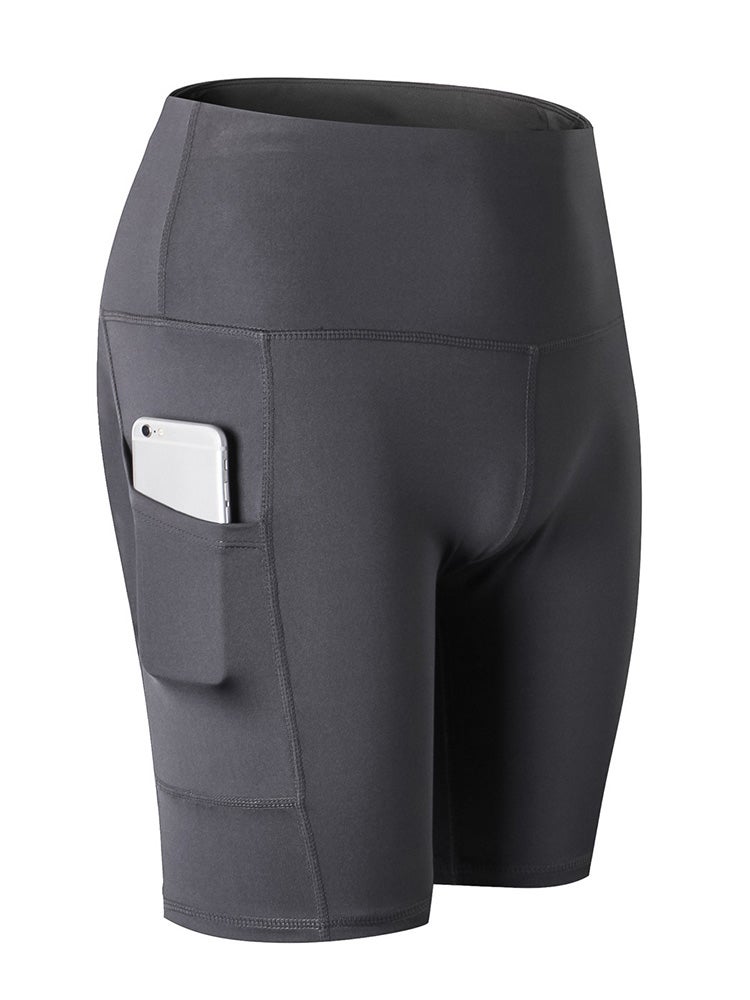 شورت يوجا بخصر مرتفع وجيوب جانبية رمادي - Image 4