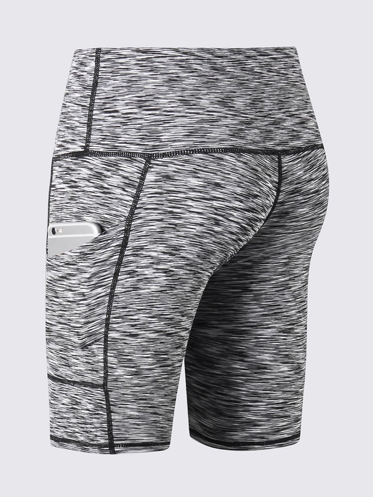 High Waist Side Pockets Details Yoga Shorts Light Grey  - Image 5