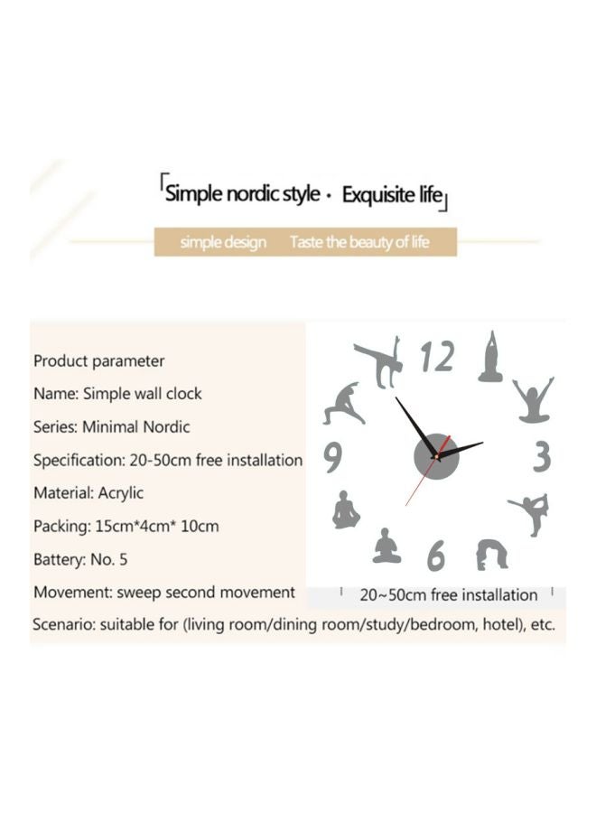 بيوينتي ملصق ساعة حائط بتصميم يوجا بطابع أوروبي يمكنك لصقه بنفسك فضي 14x10x4سم - Image 3