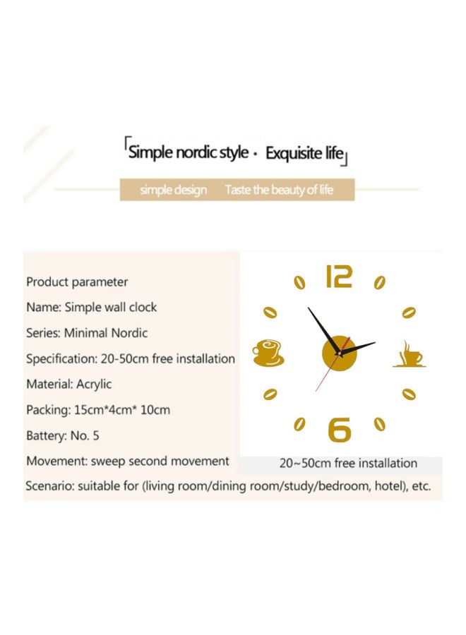 Beauenty DIY Minimal Nordic Series Coffee Beans Themed Wall Clock Gold 15x10x4cm - Image 3