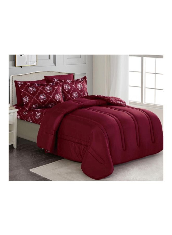 Hours 4-Piece Solid Patterned Comforter Set Microfiber Red Single 