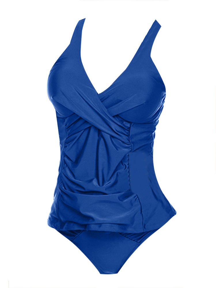 Solid Ruffle Design Bikini Set Royal Blue - Image 1