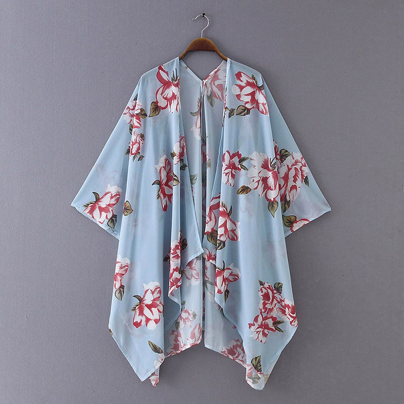 Floral Printed Cover Up Light Blue/Red/White - Image 4