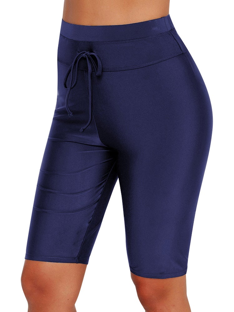 Generic - Tie Waist Skinny Fit Swim Shorts Dark Blue - Image 1