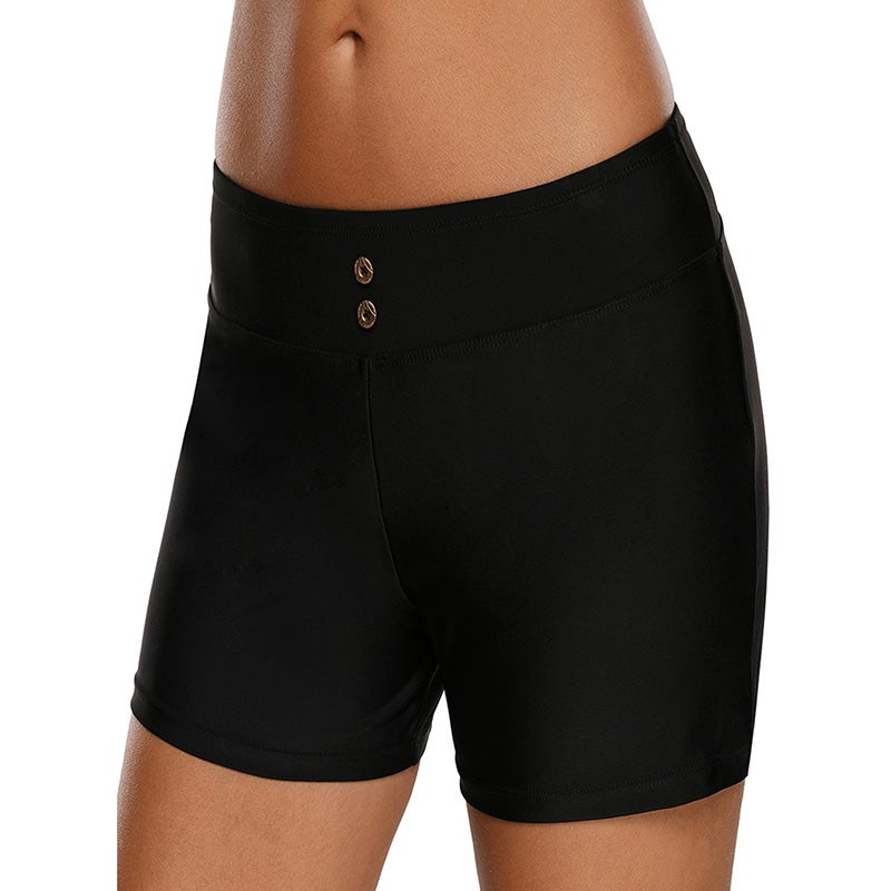 Generic - Solid High Waist Swim Shorts Black - Image 1